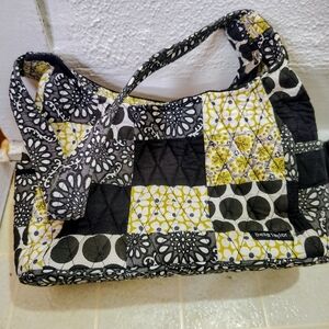 Bella Taylor Quilted Patchwork Shoulder Bag – Black, Yellow & White Pattern